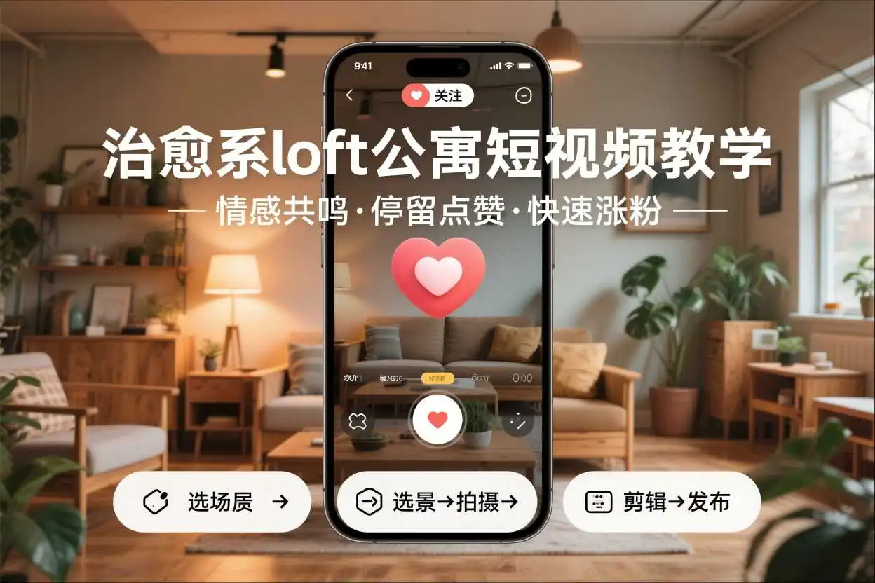 治愈系loft公寓短视频制作教学，情感共鸣引停留点赞关注，快速起号涨粉-下口子网